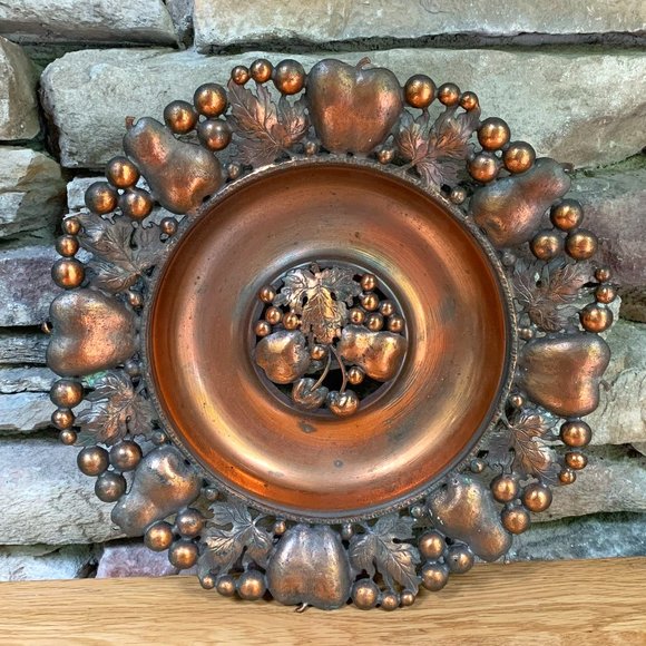VTG Copper Fruit Decorative Hanging Plate Pears Apples Wall Art Cottage